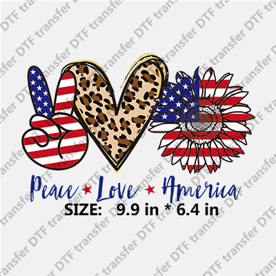 V Gesture Heart Sunflower with Stars-and-Stripes Peace Love America Independence Day DTF Transfers IDPDD.017