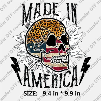 Skull with Stars-and-Stripes MADE IN AMERICA Independence Day DTF Transfers IDPDD.018