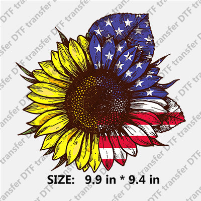 Big Sunflower Half Stars-and-Stripes Half Yellow Independence Day DTF Transfers IDPDD.019