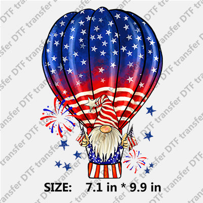 Dwarf in Hot air balloon Stars-and-Stripes Independence Day DTF Transfers IDPDD.020