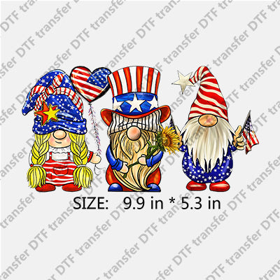 3 Dwarfs with balloon sunflower and Stars-and-Stripes flag Independence Day DTF Transfers IDPDD.021