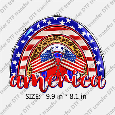 Colorful rainbow Stars-and-Stripes flag Leopard Independence Day DTF Transfers IDPDD.024