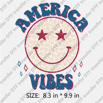 Smile face Star eyes AMERICA VIBES Independence Day DTF Transfers IDPDD.026