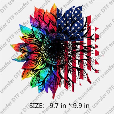 Half Colorful Sunflower and half B&W Stars-and-Stripes Independence Day DTF Transfers IDPDD.030