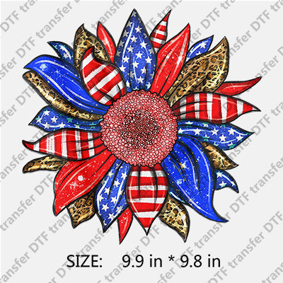 Big Sunflower with Stars-and-Stripes Leopard Independence Day DTF Transfers IDPDD.031