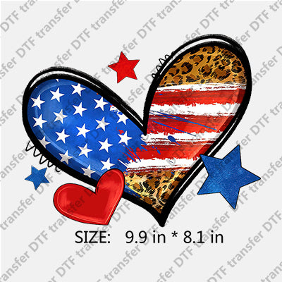 Big Heart with Stars-and-Stripes Leopard Independence Day DTF Transfers IDPDD.033