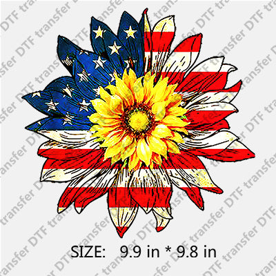 Yellow Sunflower with Stars-and-Stripes Independence Day DTF Transfers IDPDD.034