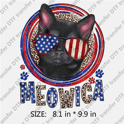 Black Cat with Stars-and-Stripes Sunglasses MEOWICA Independence Day DTF Transfers IDPDD.038