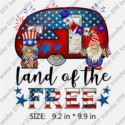 2 Dwarfs with Bus land of the FREE Stars-and-Stripes Independence Day DTF Transfers IDPDD.039