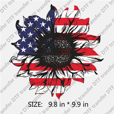 Black and White Sunflower Stars-and-Stripes Independence Day DTF Transfers IDPDD.042