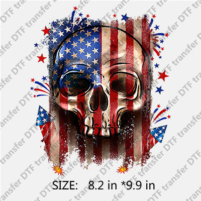 Skull with Stars-and-Stripes Flag and Firework Independence Day DTF Transfers IDPDD.047