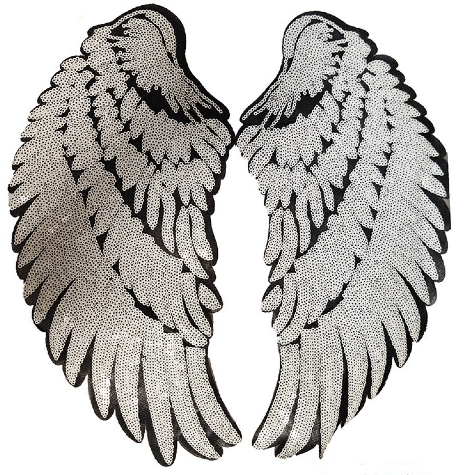 Wing Patches, Large Sequins Angel Wings Patch,Feather Wings Sequin Patch For Clothes DIY