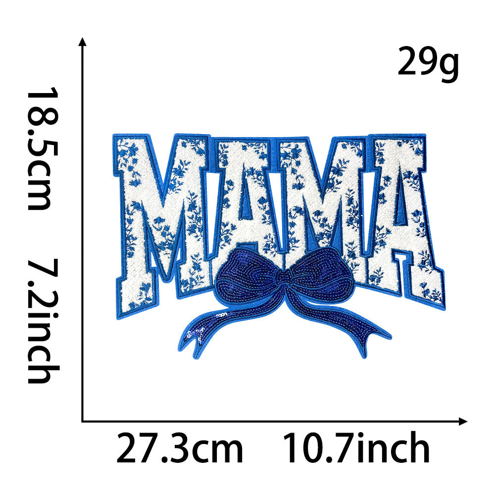 MAMA bow Chenille Iron-on Patches