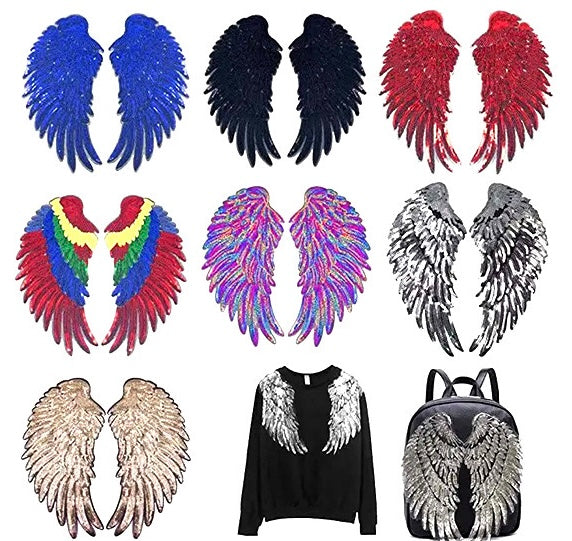 Wing Patches, Large Sequins Angel Wings Patch,Feather Wings Sequin Patch For Clothes DIY