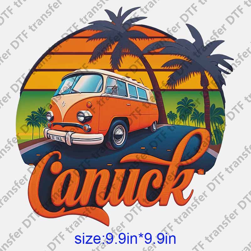 Summer vacation canuck red bus tree DTF transfer NO.1057