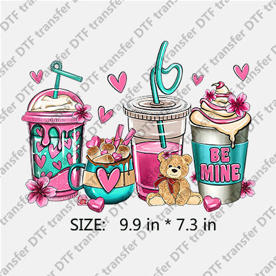 4 Cups with Icecream Bear Marshmallow small Heart Summer  DTF Transfers SMM.002