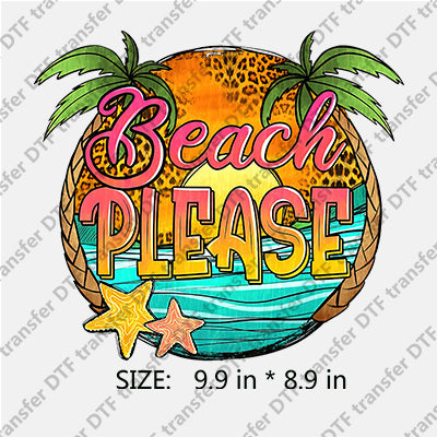 Beach PLEASE Leopard with Palm-tree Star Summer DTF Transfers SMM.004