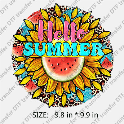 Hello SUMMER Colorful Sunflower with watermelon Summer DTF Transfers SMM.006