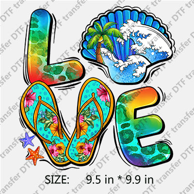 Colorful LOVE with Sea Shell Slippers Starfish Summer DTF Transfers SMM.009