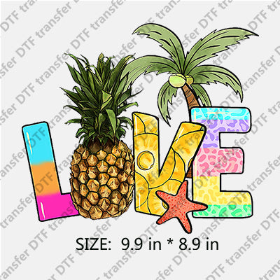 Colorful LOVE with Pineapple Palm-tree Starfish Summer DTF Transfers SMM.010