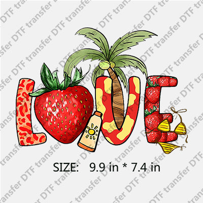 Colorful LOVE with Strawberry Palm-tree Bikini Summer DTF Transfers SMM.011