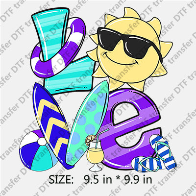 Colorful LOVE with Swimming ring Surfboard Slippers Summer DTF Transfers SMM.012