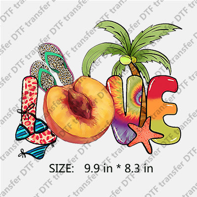 Colorful LOVE with Peach Slippers Palm-tree Summer DTF Transfers SMM.013