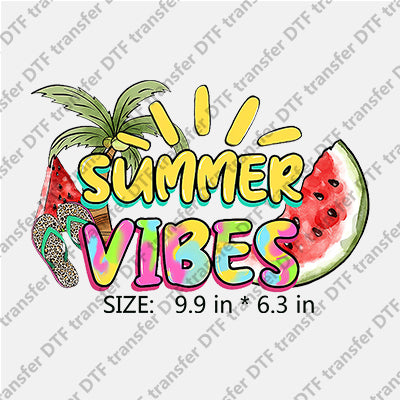 SUMMER VIBES with Palm-tree Slippers Watermelon Summer DTF Transfers SMM.017