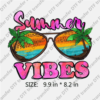 Summer VIBES with Leopard Sunglasses Palm-tree Summer  DTF Transfers SMM.018