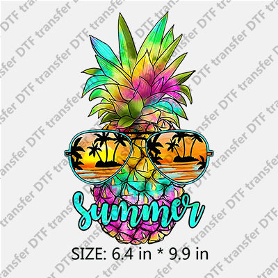 Colorful Pineapple Head with Sunglasses Palm-tree Summer DTF Transfers SMM.019