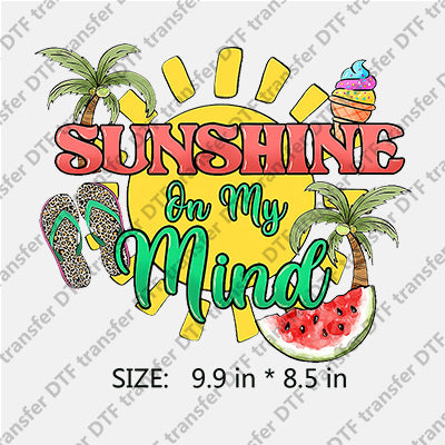 SUNSHINE On My Mind with Palm-tree Slippers Summer DTF Transfers SMM.021