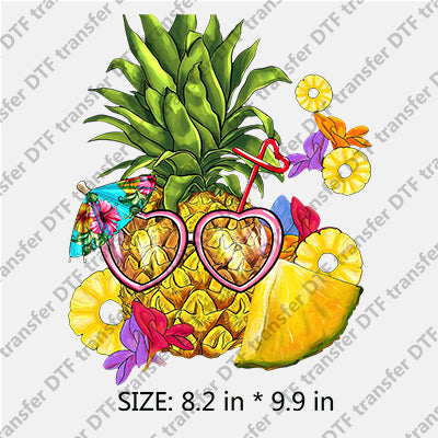 Pineapple with Pink Heart Shape Sunglasses Summer DTF Transfers SMM.022