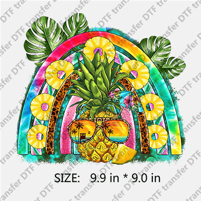 Colorful Rainbow with Pineapple Head Palm leaf Summer DTF Transfers SMM.024