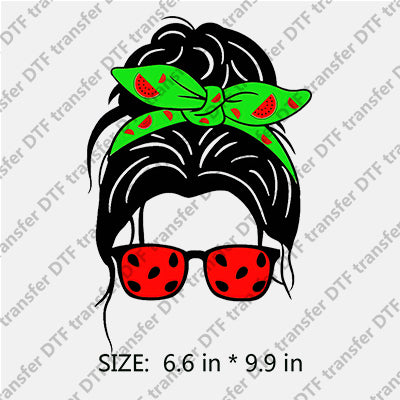 Messy Bun with Watermelon Sunglasses Summer DTF Transfers SMM.035