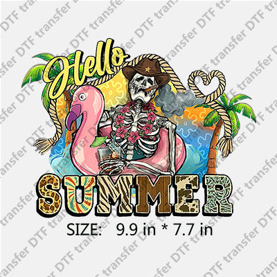 Skull Pirate Captain Hello SUMMER with Palm-tree Summer DTF Transfers SMM.042