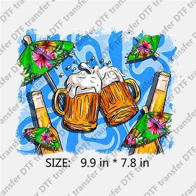 Beer Bottles and Glass with Beer and Vacation Umbrella Summer DTF Transfers SMM.047