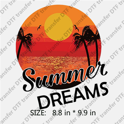 Summer DREAMS with Sunrise Palm-tree Birds Summer DTF Transfers SMM.049