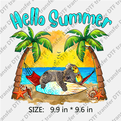 Hello Summer Koala in Hammock with Palm-tree Summer DTF Transfers SMM.051