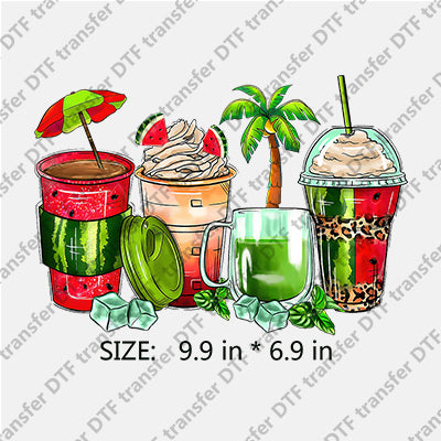 4 Cups Ice cream Juice Palm-tree Ice Watermelon Summer DTF Transfers SMM.053