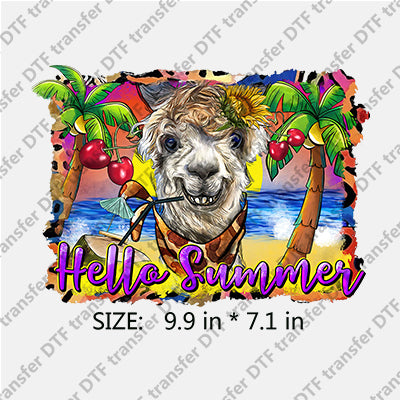 Hello Summer Alpaca with Palm-tree Cherry Summer DTF Transfers SMM.054