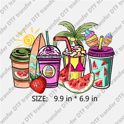 4 Cups with Surfboard Palm-tree Strawberry Watermelon Summer DTF Transfers SMM.056