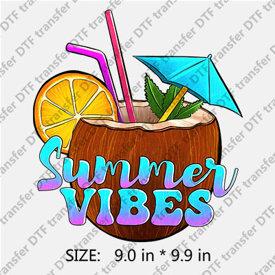 Summer VIBES Coconut Cocktail  Summer DTF Transfers SMM.059