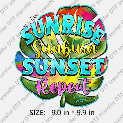 SUNRISE Sunburn SUNSET Repeat Colorful Palm-tree Summer DTF Transfers SMM.060