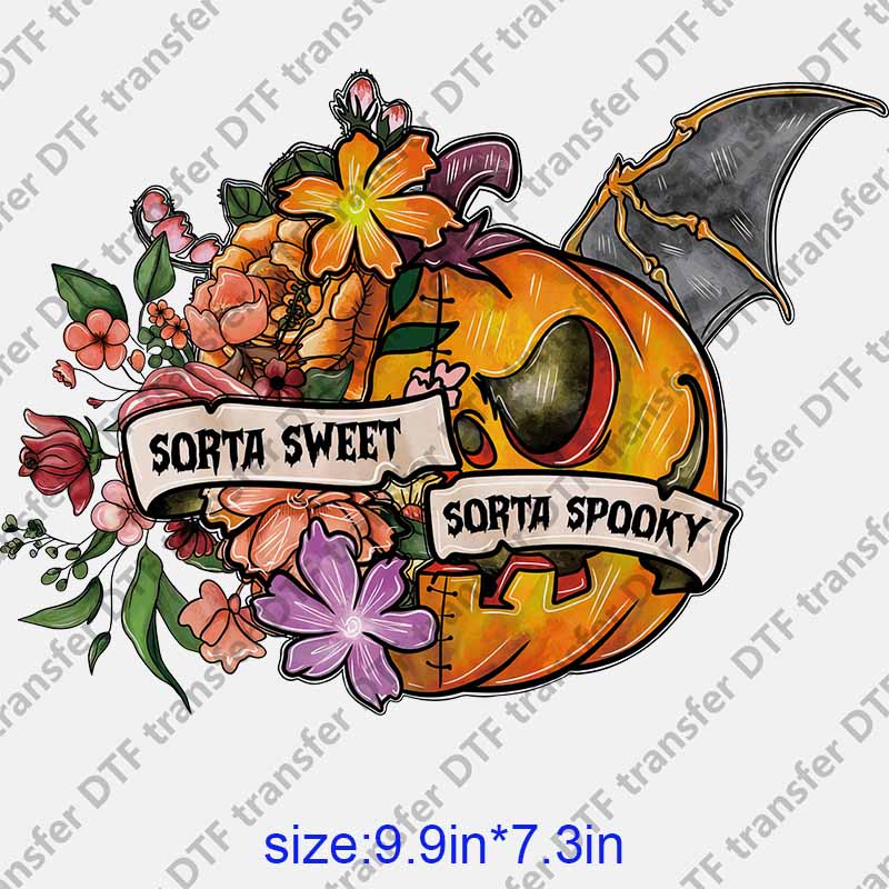 Halloween pumpkin with flowers SORTA SWEET SORTA SPOOKY  DTF transfer NO.1231