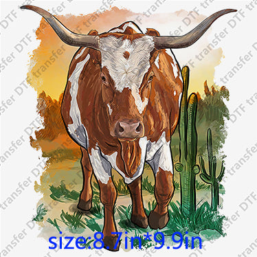 Bull cow ox cattle moo desert cactus Animal DTF transfers ANM.012