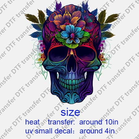 Skull Flower DTF Transfer/UV DTF Small decal Skull.063