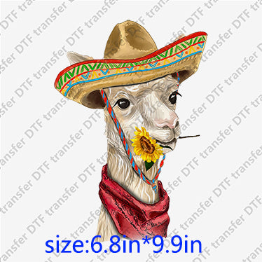 Goat with sunflowers and hat scarf  Animal DTF transfer ANM.073