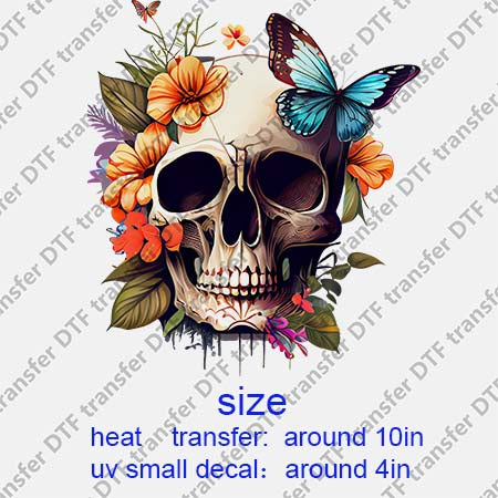 Skull Flower DTF Transfer/UV DTF Small decal Skull.078