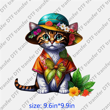 Tiger cat flowers hat  animal DTF transfer ANM.102