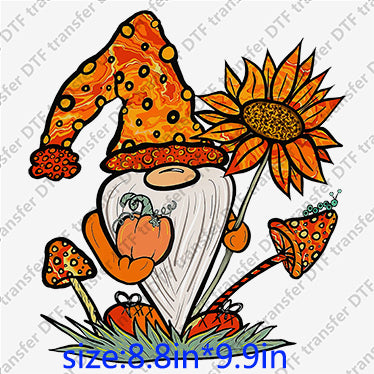 Gnome sunflower mushroom pumpkin Animal DTF transfer ANM.079